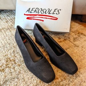 Vintage Suede Aerosoles Womens 8.5 Charcoal Grey shoes/pumps New In Box 90s Y2K